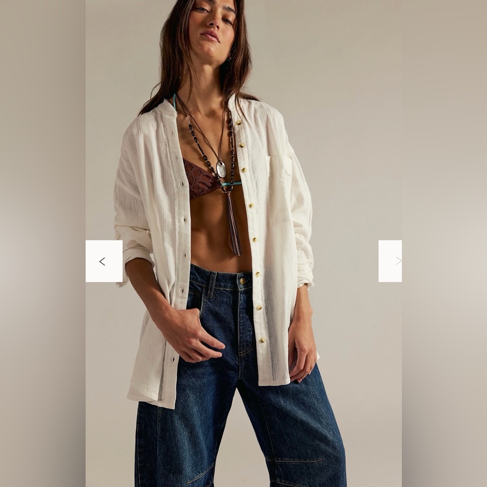 NEW FREE PEOPLE WE THE FREE SUMMER SORBET SHIRT CLEAN IVORY XS Button Up - Picture 3 of 7